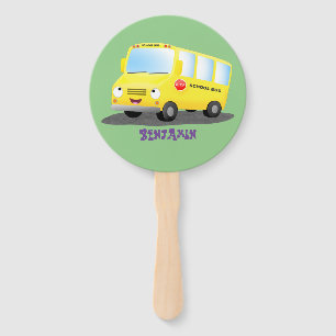 Leque Um desenho animado de ônibus escolar amarelo boni