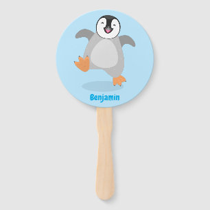 Leque Um desenho animado de pintinho de pinguim feliz e