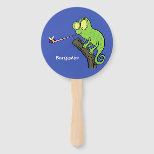 Leque Um desenho animado verde-feliz chameleon lagarto