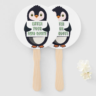 Leque Um pinguim segurando um cartaz com texto personali