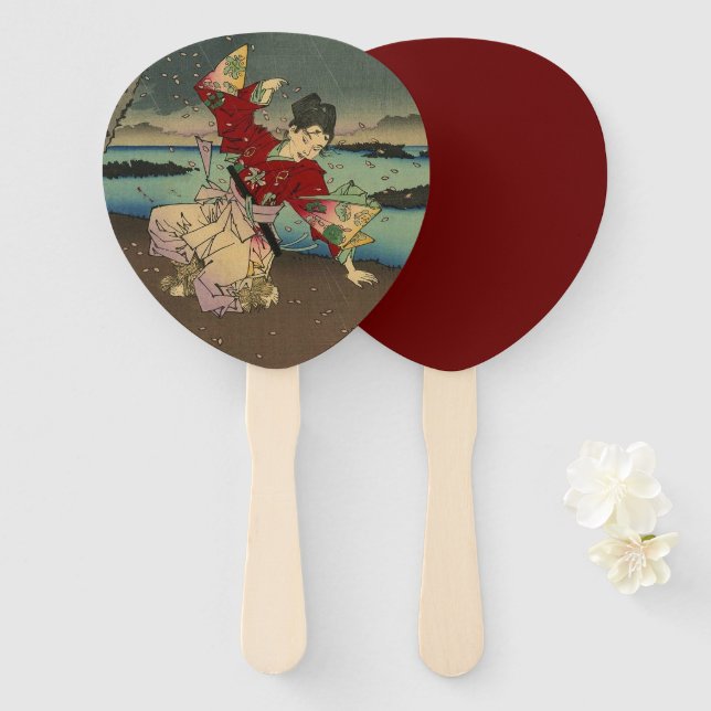 Leque Umewaka no rio Sumida (Frente e Verso)