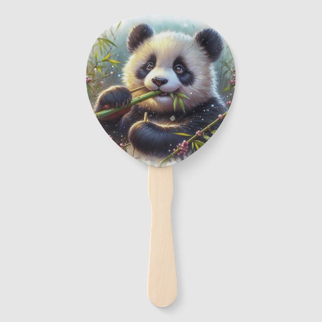 Leque Urso Panda Adorável Comendo Bambu (Frente)