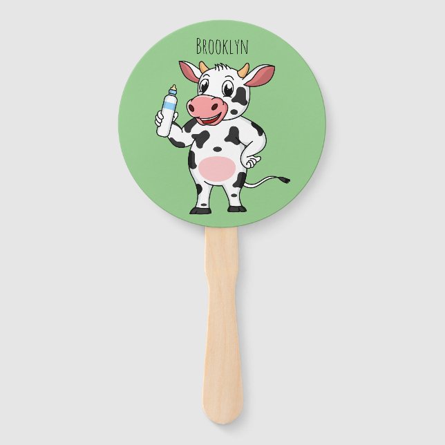 Leque Vaca feliz com cartum de mamadeira (Frente)