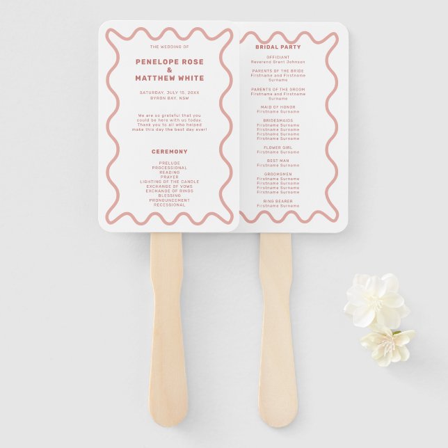 Leque Ventilador da Mão do Programa Cerimônia Rosa (Frente e Verso)