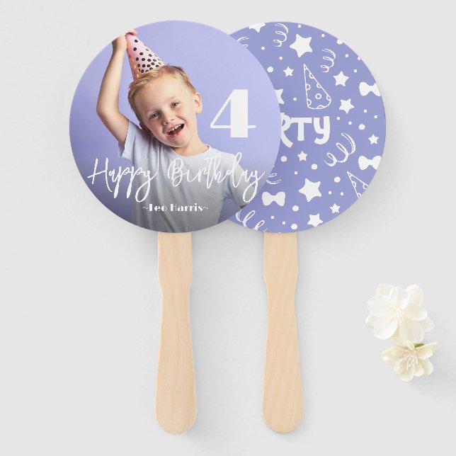 Leque Ventilador de Mão de Aniversário Personalizado (Frente e Verso)
