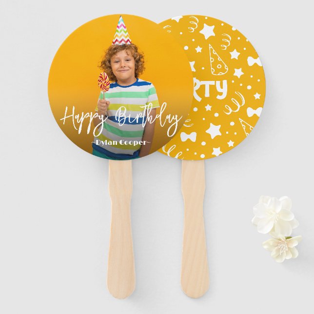 Leque Ventilador de Mão de Aniversário Personalizado (Frente e Verso)