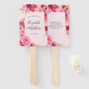 Leque Ventilador de Mão de Casamento Chrysanthemum Rosa