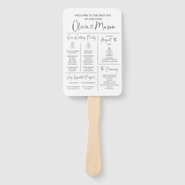 Leque Ventilador de Mão do Programa de Casamento Infográ (Frente)