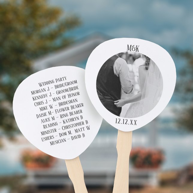 Leque Ventilador de mão do programa de Festa de casament (Add your photo and bridal party members to these smart wedding hand fans. Congratulations!)