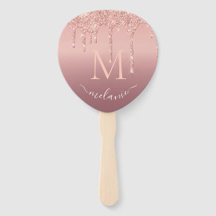 Leque Ventilador de Mão Personalizado Glitter rosa Doura