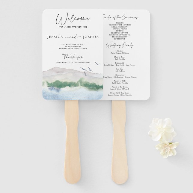 Leque Ventilador do Programa de Casamento do Lago Montan (Frente e Verso)