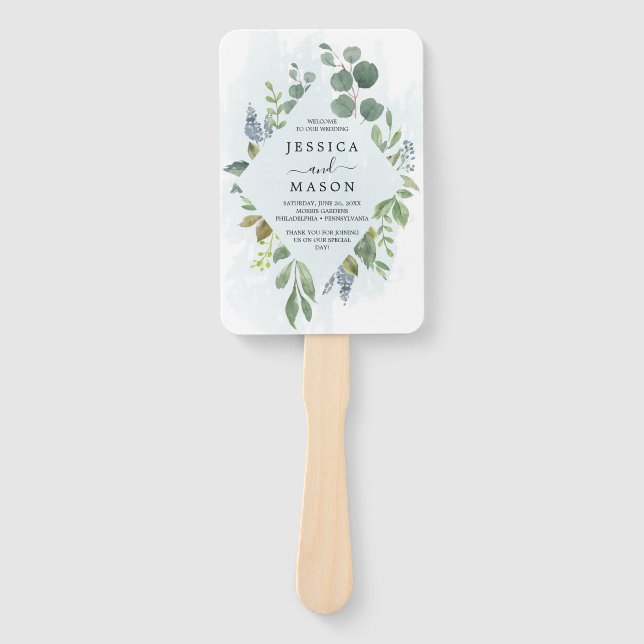 Leque Ventilador do Programa de Casamento Eucalyptus Azu (Frente)