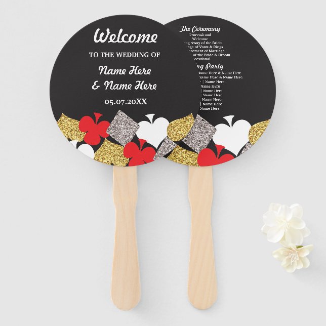 Leque Ventilador do Programa de Casamento Glitter em Las (Frente e Verso)