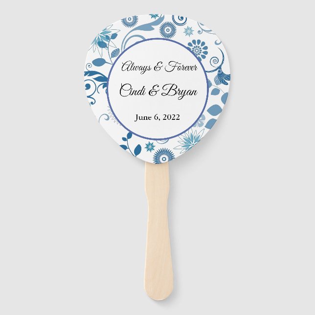 Leque Ventilador Floral Azul-Ventilador (Frente)