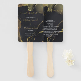 Leque Ventilador preto e Dourado da Mão Marble
