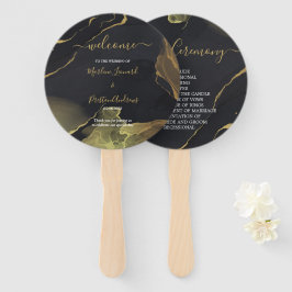 Leque Ventilador preto e Dourado da Mão Marble