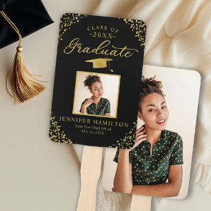 Leque Ventilador Preto para Graduação de Foto Confetti 2