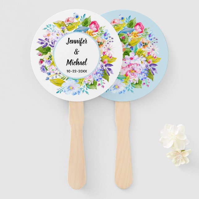 Leque Ventiladores convidados do casamento romântico com (Frente e Verso)