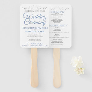 Leque Ventiladores de Casamento Elegante Azul e Cinza co
