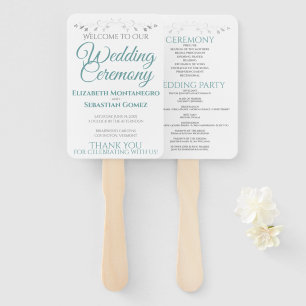 Leque Ventiladores de Casamento Elegante de Teal e Cinza