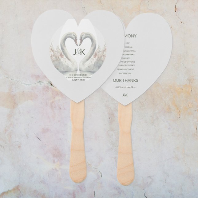 Leque Ventiladores de Mão do Programa de Casamento Swan  (Personalized Swan Wedding Program Hand Fans (front and back))