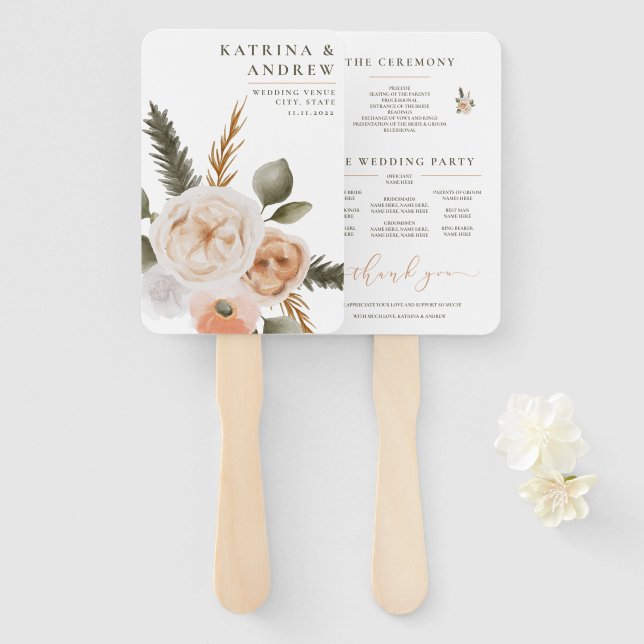 Leque Ventiladores do Programa de Casamento Floral Peach (Frente e Verso)