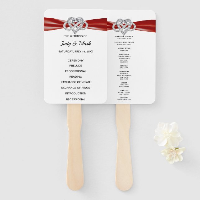 Leque Ventiladores do programa Red Infinity Heart Weddin (Frente e Verso)