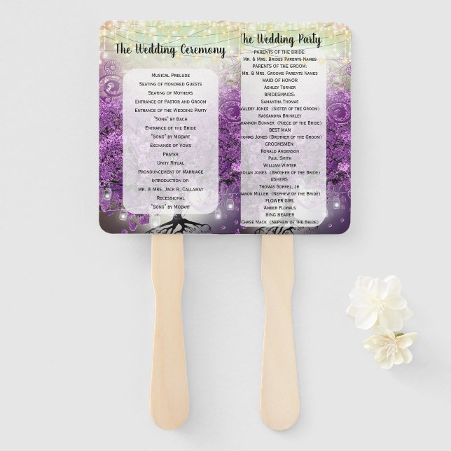 Leque Ventoinha de Programa de Casamento da Árvore de Fo (Frente e Verso)