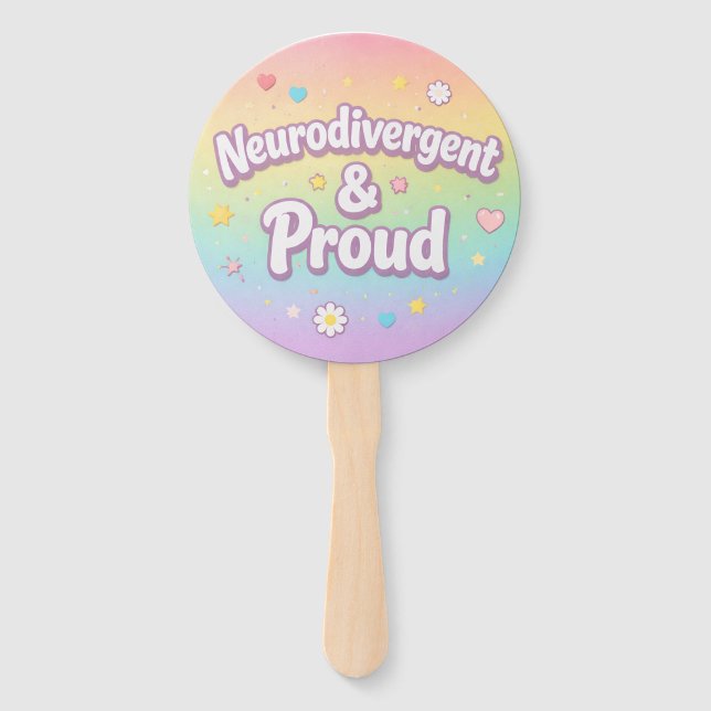 Leque Ventoinha Pastel Neurodivergente & Orgulhosa da Fe (Frente)