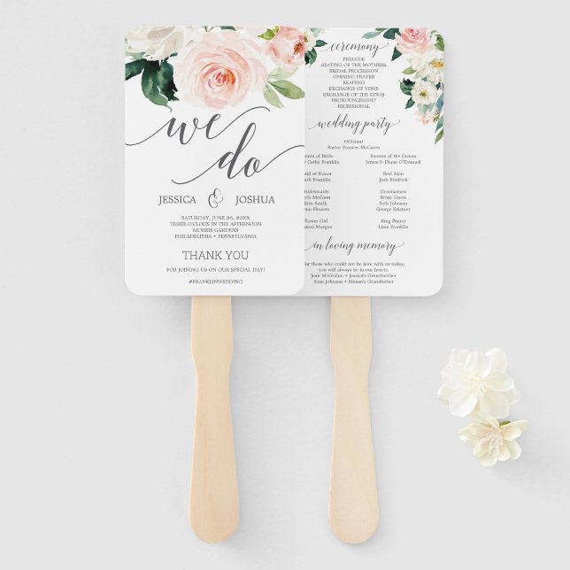 Leque Ventoinhas de Programa de Casamento Blushing Bloom (Frente e Verso)