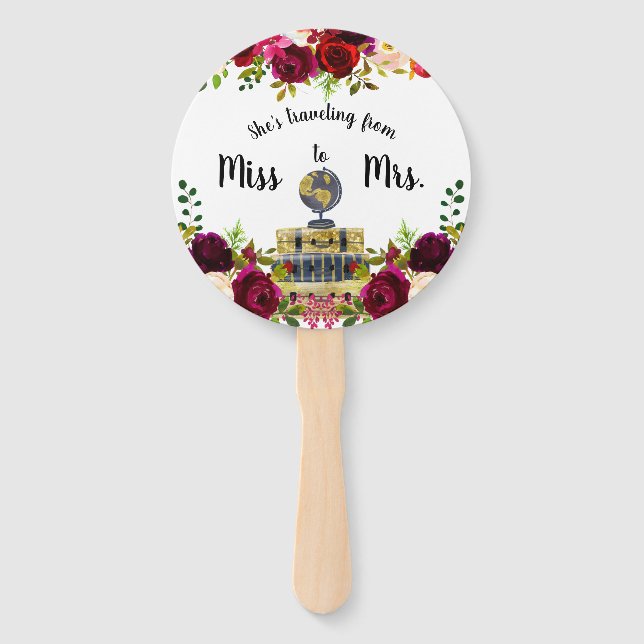 Leque Viajando de Miss para o favor da Sra. chá de panel (Frente)