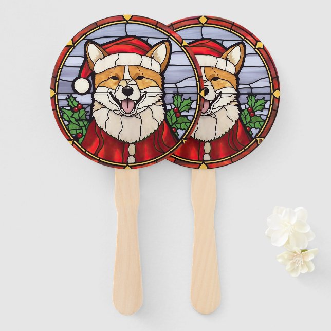 Leque Vidro de Igreja com Shiba Inu Natal (Frente e Verso)