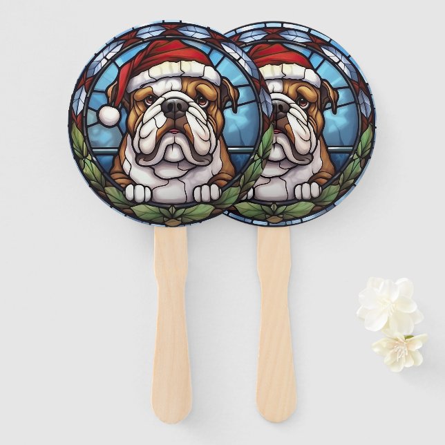 Leque Vidro Pintado de Natal Bulldog (Frente e Verso)