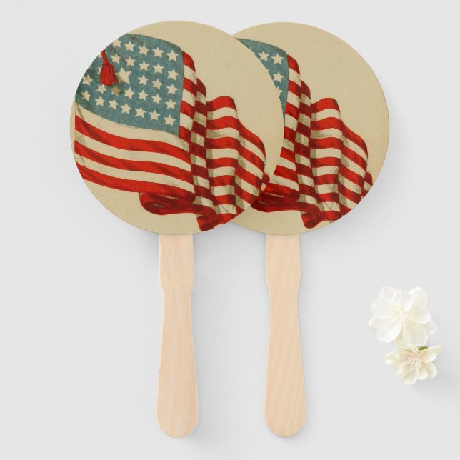 Leque Vintage American Flag Patriotic Hand Fans (Frente e Verso)