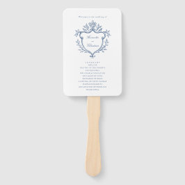Leque Vintage Blue Crest Wedding Order of Service Fans