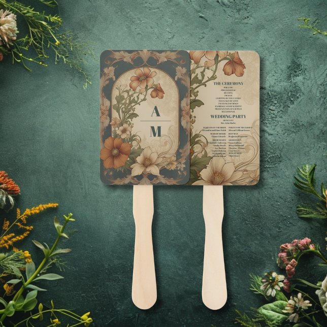 Leque Vintage Bougainvillea Art Nouveau Wedding (Criador carregado)