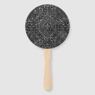 Leque Vintage Fleur de Lis Black Silver Grunge Damask
