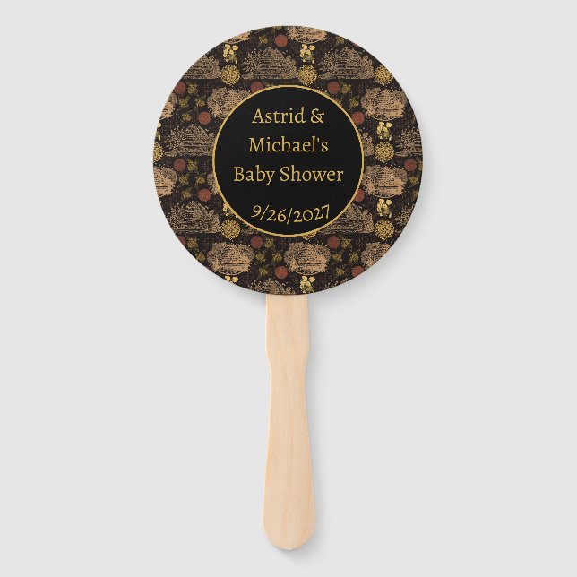 Leque Vintage Honeycomb Bee Black Chá de fraldas (Frente)