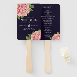 Leque Vintage Peonies Pink & Marinho Weding Program