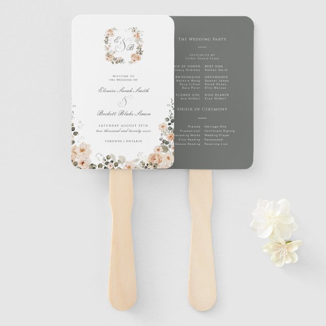 Leque Vintage Sage Green Floral Weding Program (Frente e Verso)