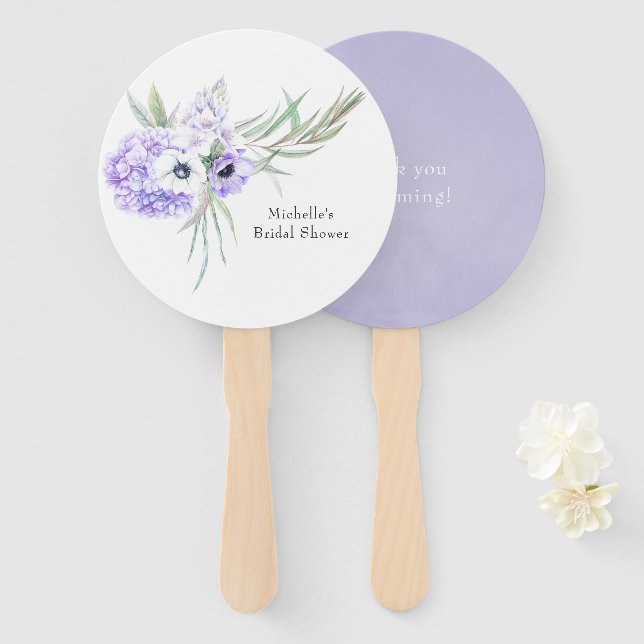 Leque Violeta Pastel Floral (Frente e Verso)