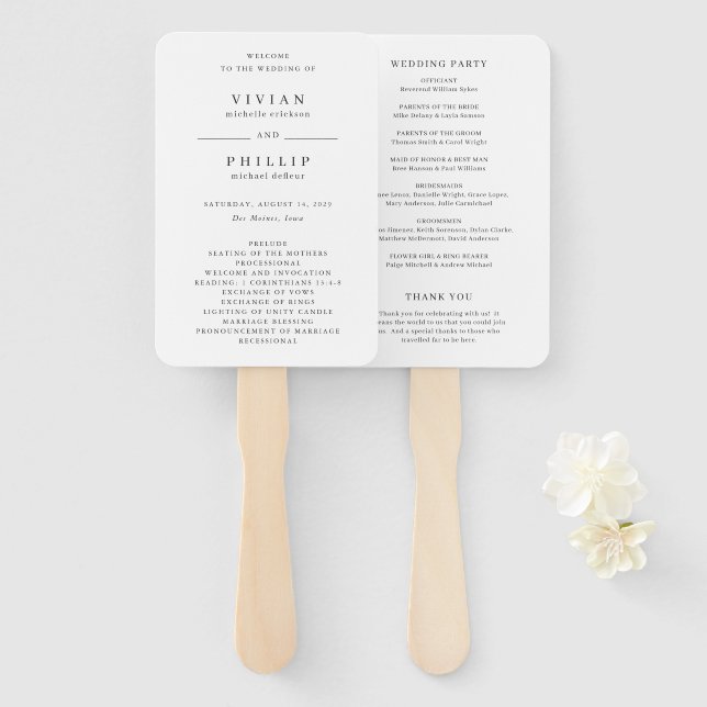 Leque Vivian Simple Elegant Wedding Program (Frente e Verso)