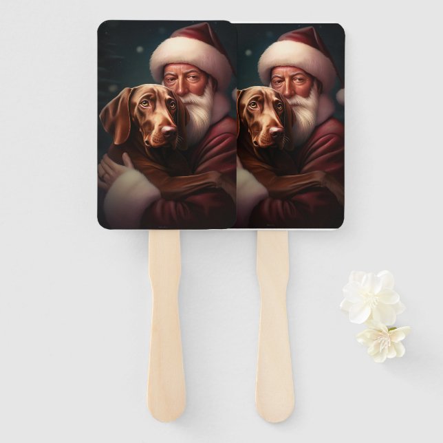 Leque Vizsla com Papai Noel Natal Festivo (Frente e Verso)