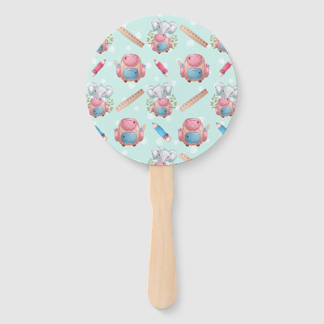 Leque Voltar ao padrão de elefante escolar (Frente)