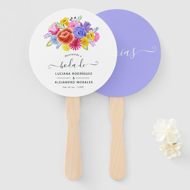 Leque Watercolor Floral Espanhol Fiesta Casamento Obriga (Frente e Verso)