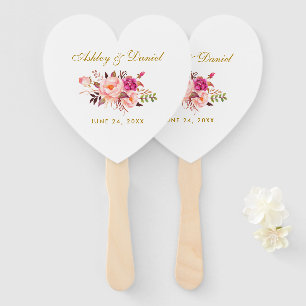 Leque Watercolor Floral Rosa Rosa Blush Heart Casamento