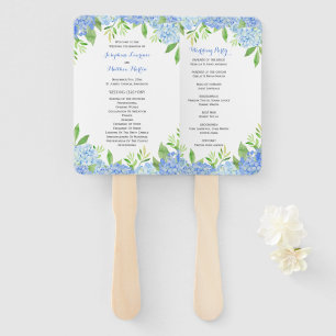 Leque Watercolor Hydrangea Blue Floral Ceremonia