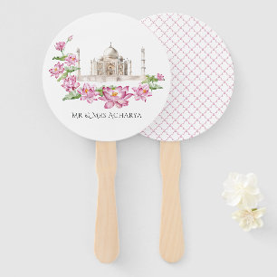 Leque Watercolor Indian Lotus Flower Taj Mahal