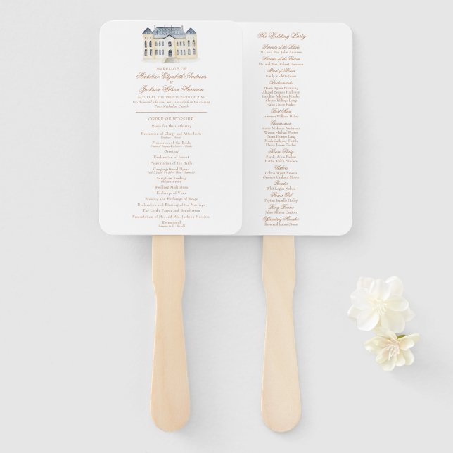 Leque Watercolor Watercolor English Manor Estate Wedding (Frente e Verso)