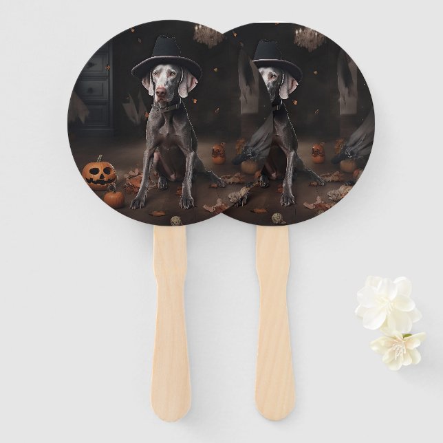 Leque Weimaraner Pumpkins Halloween Scary (Frente e Verso)
